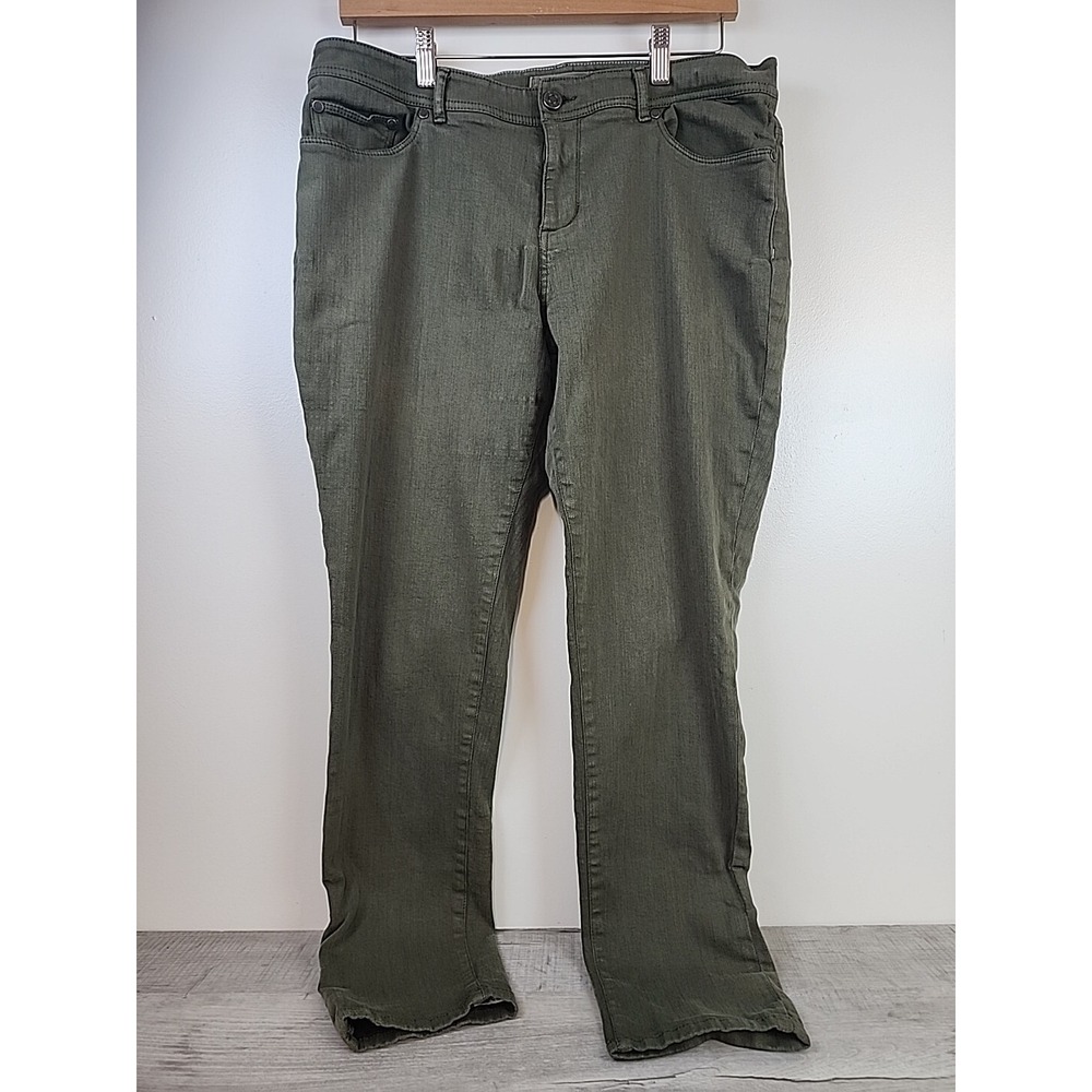 LL Bean Womens Straight Leg Pants Hunter Green Size 14 Reg Stretch Mid-Rise